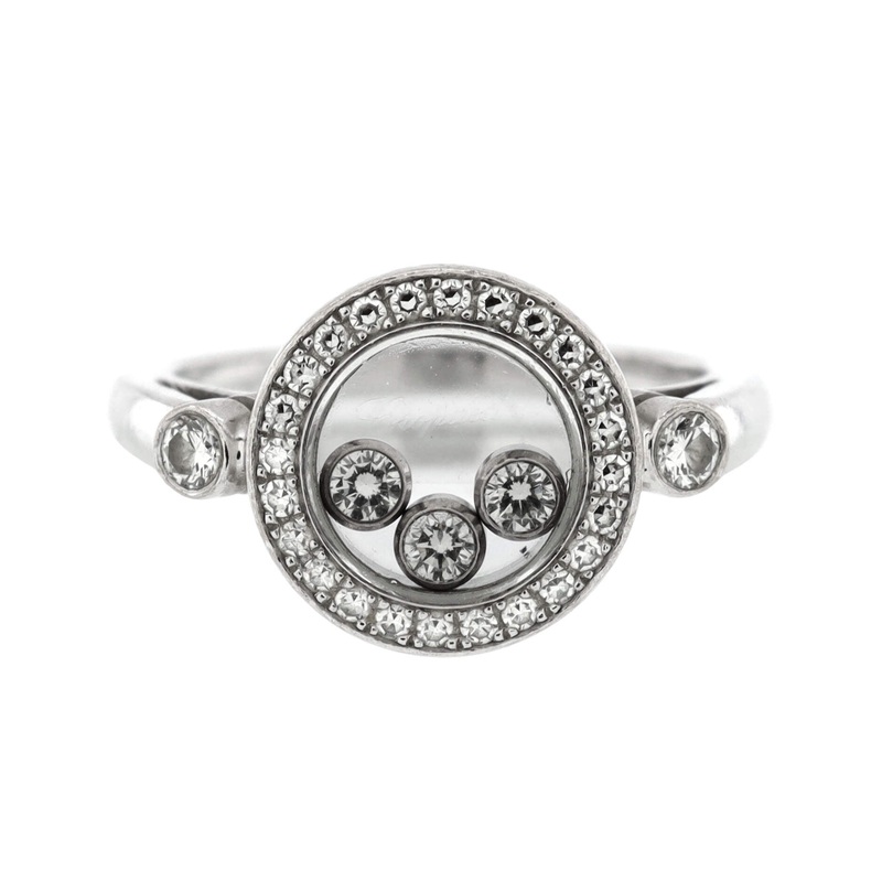 Happy 3 Floating Diamonds Circle Ring 18K White Gold with Diamonds S744816866612