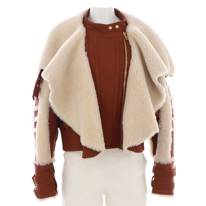 Women’s Buckle Motorcycle Jacket Leather and Shearling