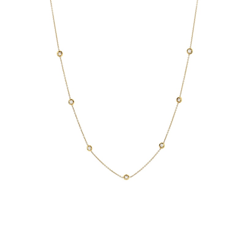 7 Diamond Stations Necklace 18K Yellow Gold with Diamonds S744816853322