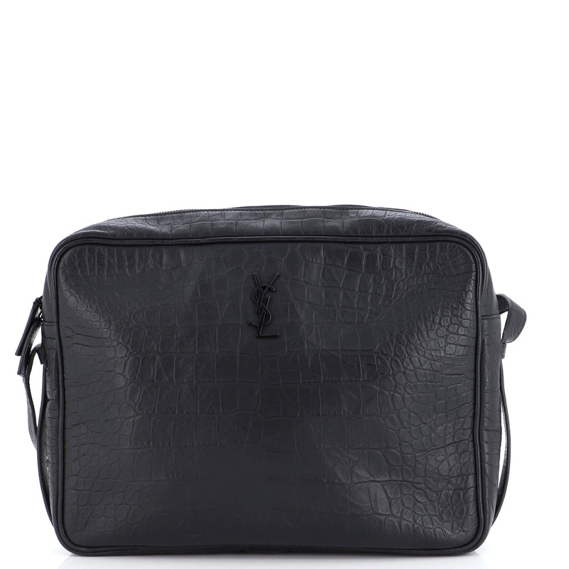 Classic Monogram Zip Messenger Bag Crocodile Embossed Leather