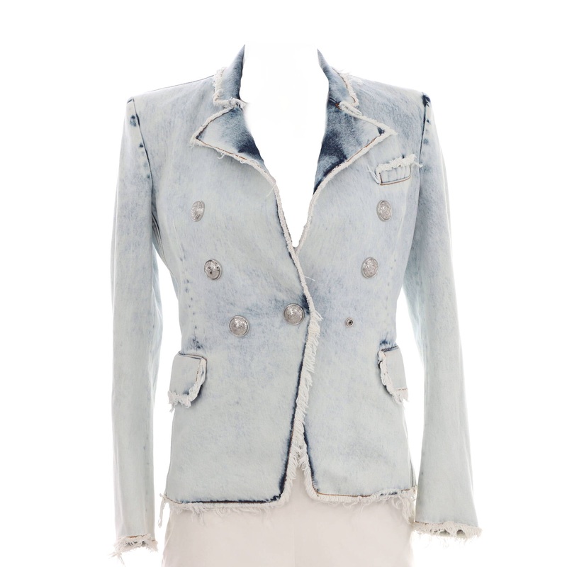 Women’s Fringed Double Breasted Jacket Denim S744816854049