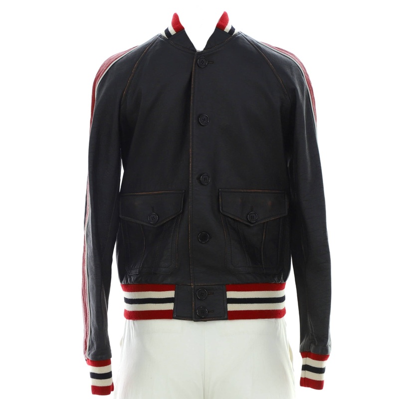 Men’s Striped Teddy Button Up Bomber Jacket Leather