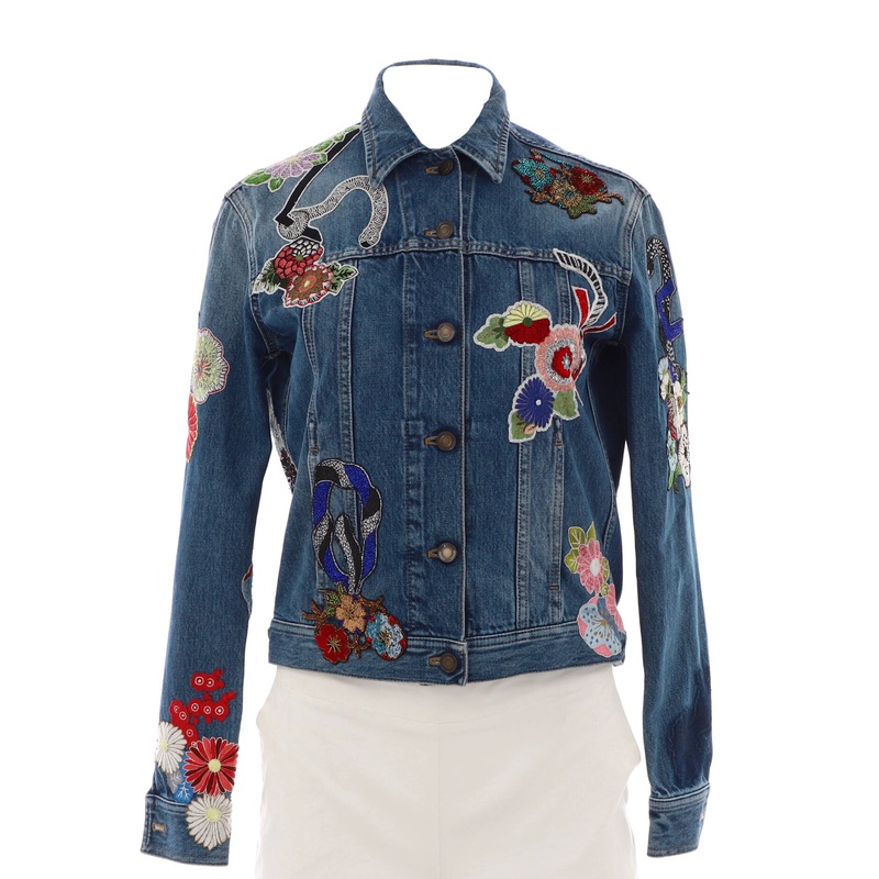 Women’s Floral Button Up Jacket Embroidered Denim