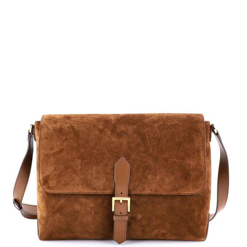 Buckle Flap Messenger Bag Suede Medium