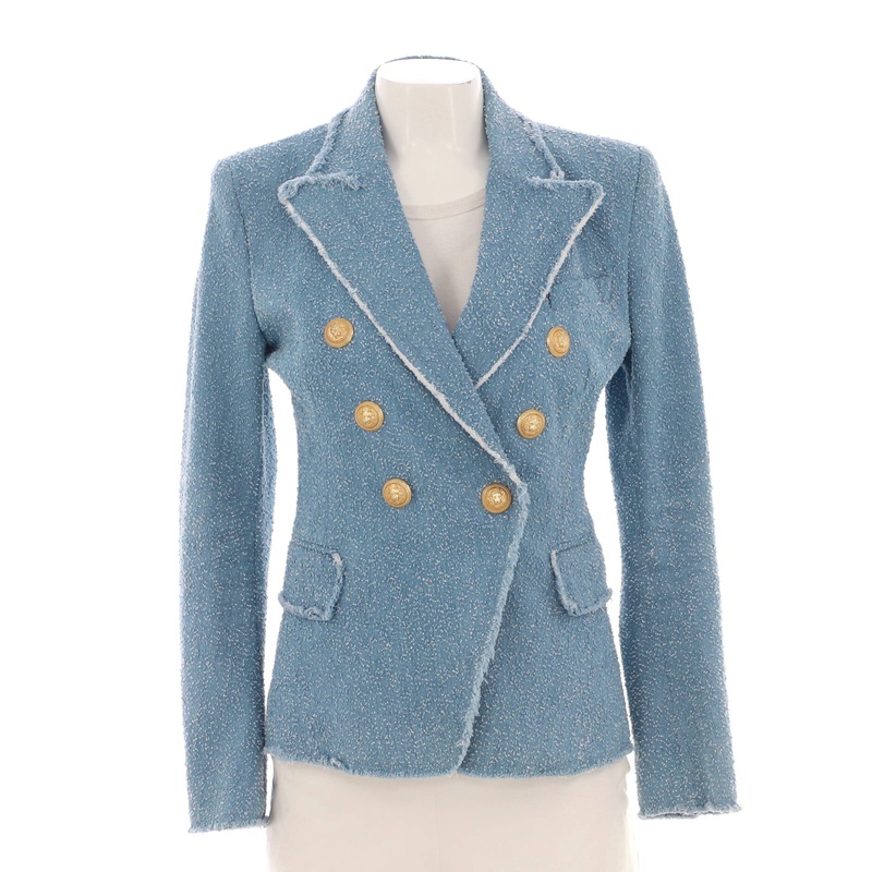 Women’s Fringed Double Breasted Jacket Denim S744816839302