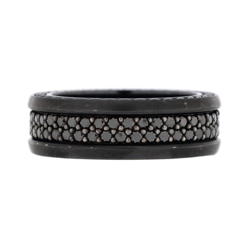 Streamline 2 Row Band Ring Titanium with Black Diamonds