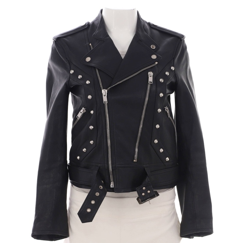 Women’s Biker Jacket Leather with Studded Detail S744816770054