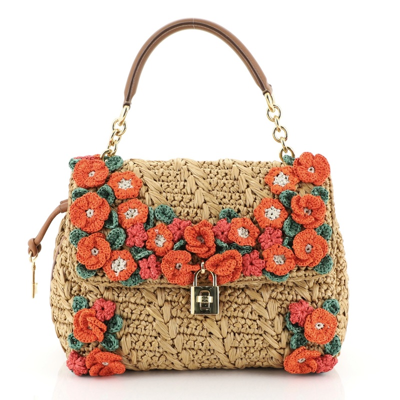 Miss Dolce Satchel Embellished Woven Raffia Medium S744816752891