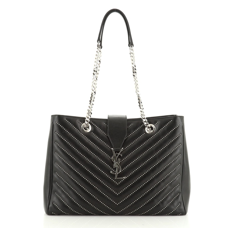 Classic Monogram Shopper Studded Matelasse Chevron Leather Large