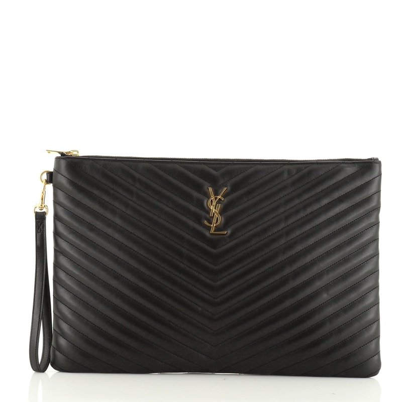 Classic Monogram Wristlet Pouch Matelasse Chevron Leather Large S744816735061