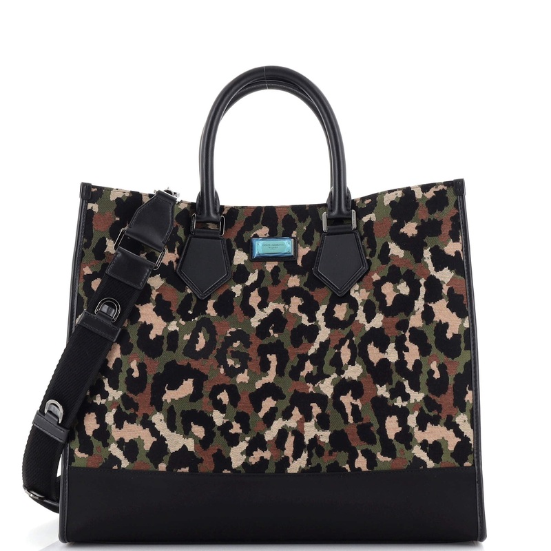 Shopping Tote Printed Canvas with Leather Large
