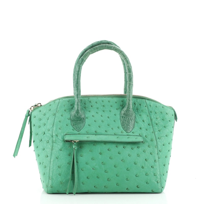 Front Pocket Zip Tote Ostrich with Crocodile Large
