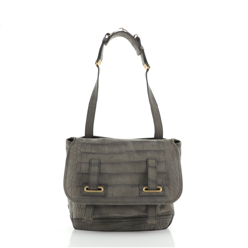 Besace Messenger Bag Crocodile Embossed Nubuck Large S744816699753