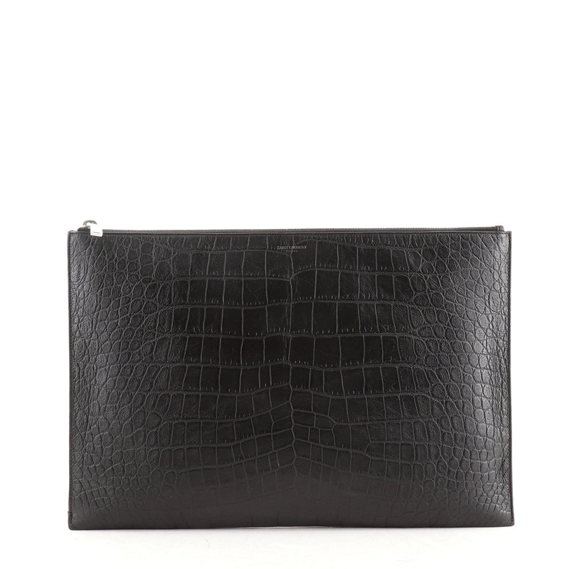 Zip Pouch Crocodile Embossed Leather Large S744816703085