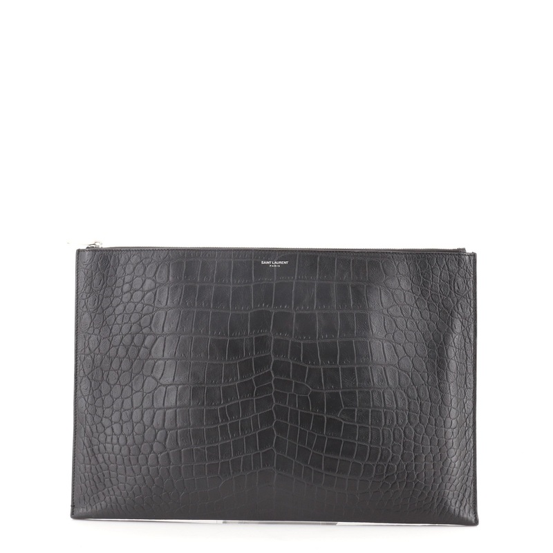 Zip Pouch Crocodile Embossed Leather Large S744816691491