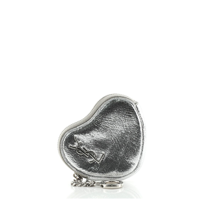 Monogram Heart Key Pouch Metallic Leather
