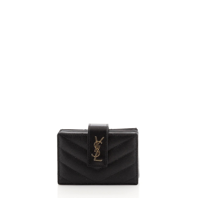 Classic Monogram Tab Business Card Case Matelasse Chevron Leather