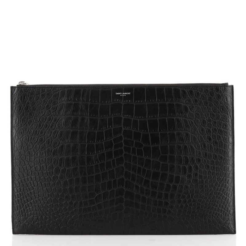 Zip Pouch Crocodile Embossed Leather Large S744816675271