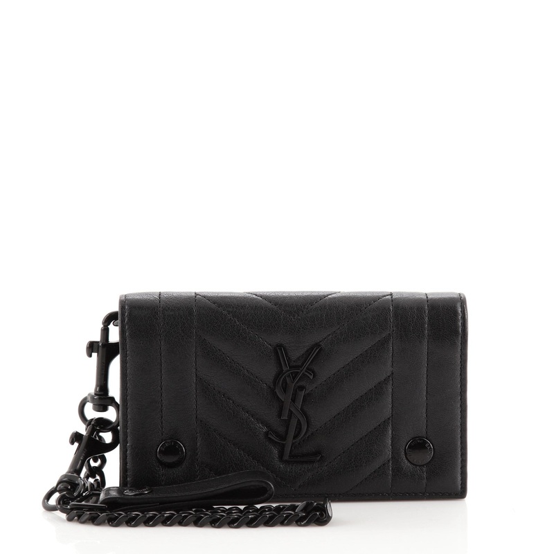 Classic Monogram Short Chain Flap Wallet Matelasse Chevron Leather Small