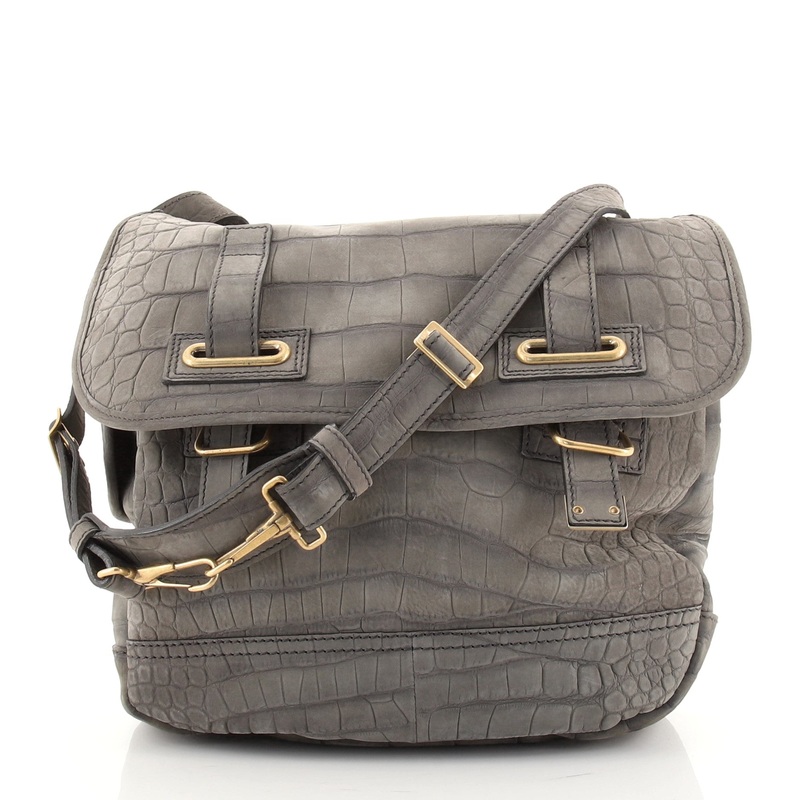 Besace Messenger Bag Crocodile Embossed Nubuck Large S744816660614