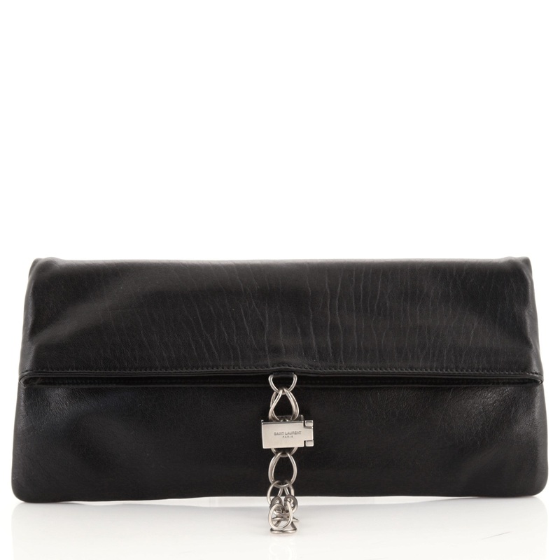 Chain Lock Fold Over Clutch Leather Medium