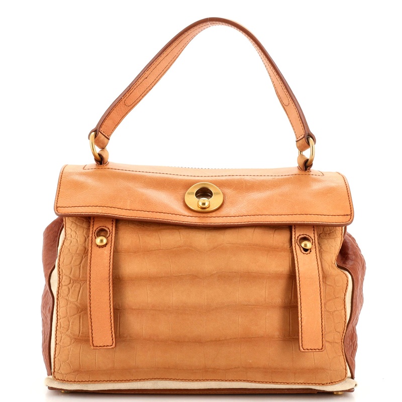 Muse Two Bag Crocodile Embossed Suede Large