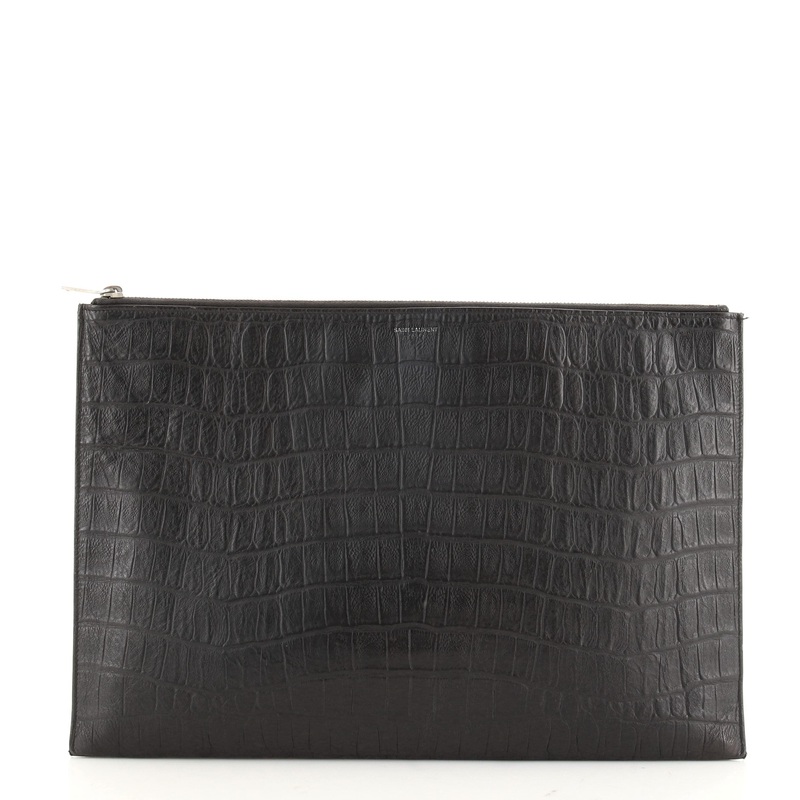 Zip Pouch Crocodile Embossed Leather Large S744816655818