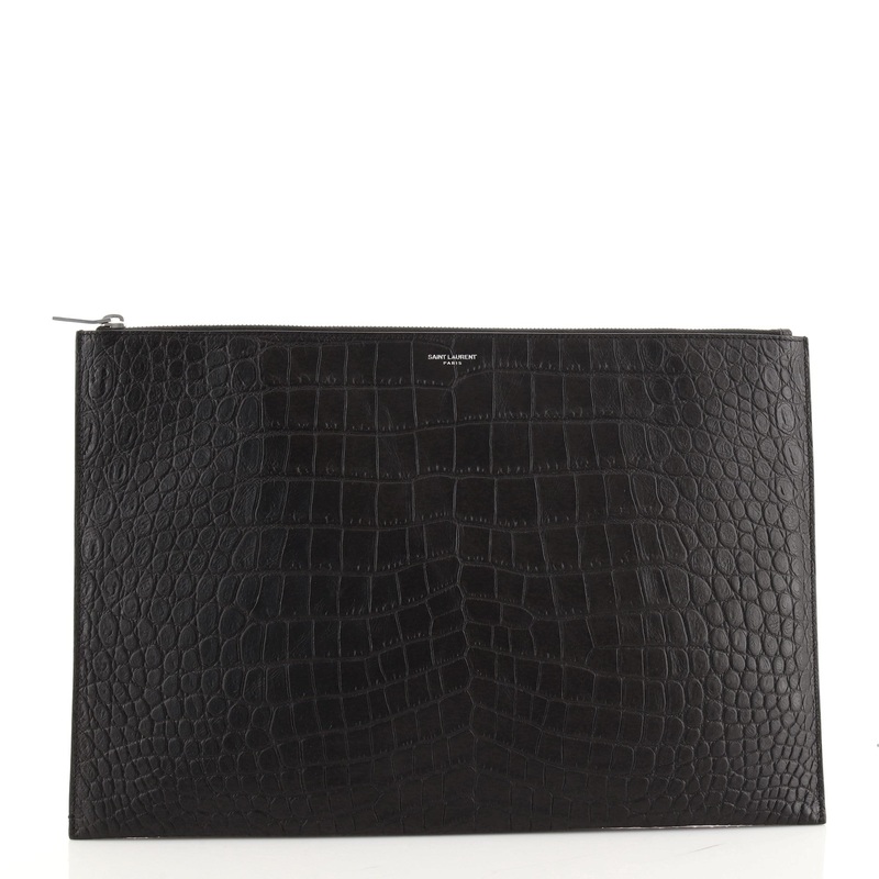 Zip Pouch Crocodile Embossed Leather Large S744816660200