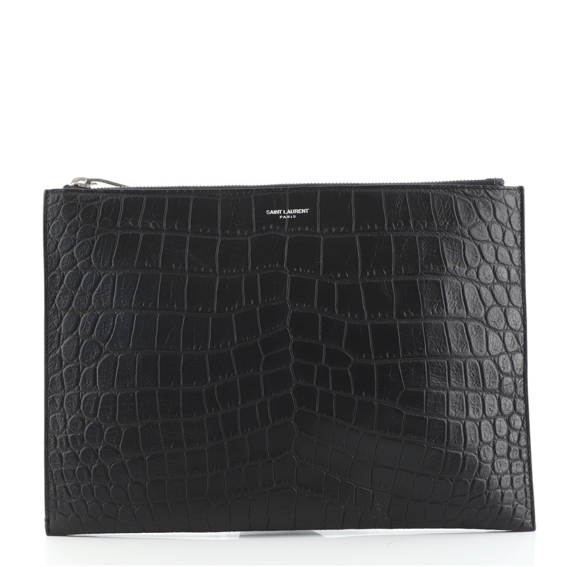 Zip Pouch Crocodile Embossed Leather Medium S744816655309