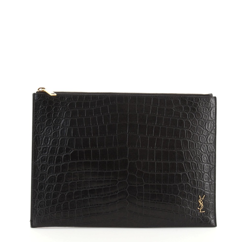 Zip Pouch Crocodile Embossed Leather Medium S744816656989