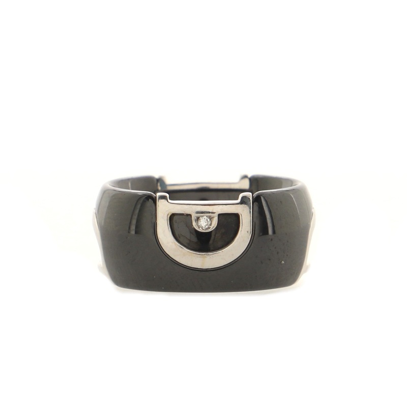 D Icon Ring 18K White Gold and Ceramic with Diamond