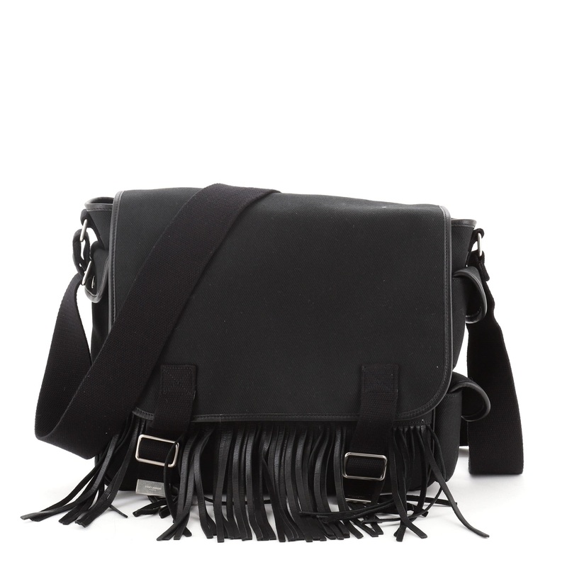 Fringe Flap Messenger Bag Canvas with Leather Medium S744816651762