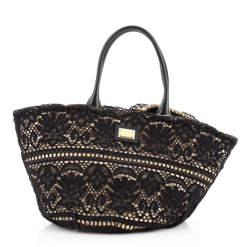 Kendra Basket Bag Woven Straw and Floral Lace
