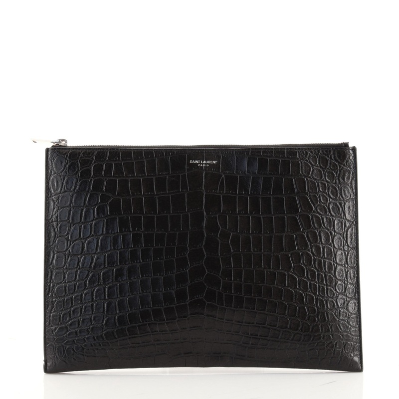 Zip Pouch Crocodile Embossed Leather Medium S744816643624