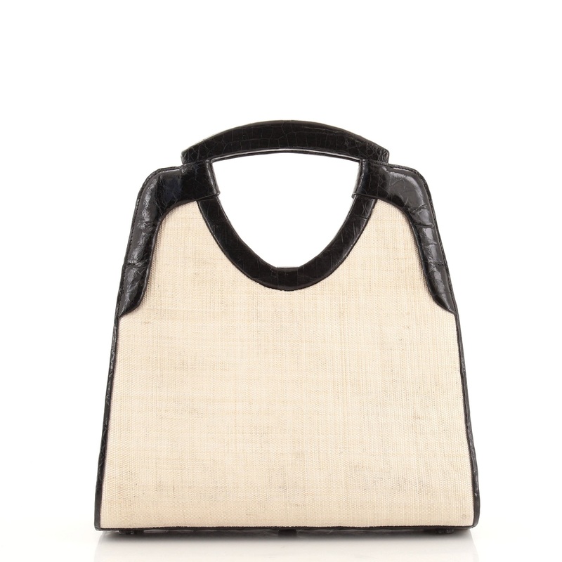 Cut-Out Handle Tote Linen with Crocodile Medium