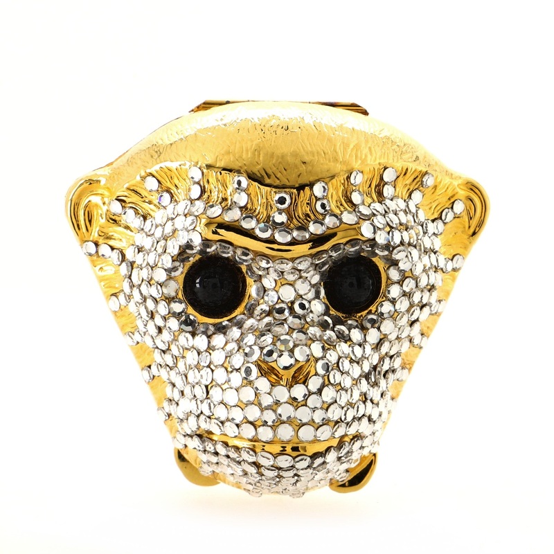 Monkey Head Pill Box Crystal Embellished Metal