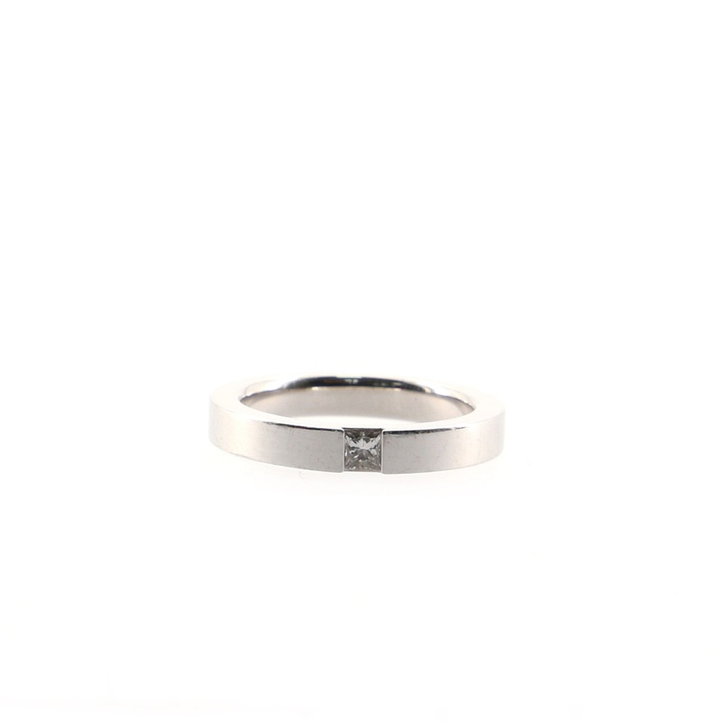 Princess Cut Single Diamond Wedding Band Ring Platium and Diamond 3.5