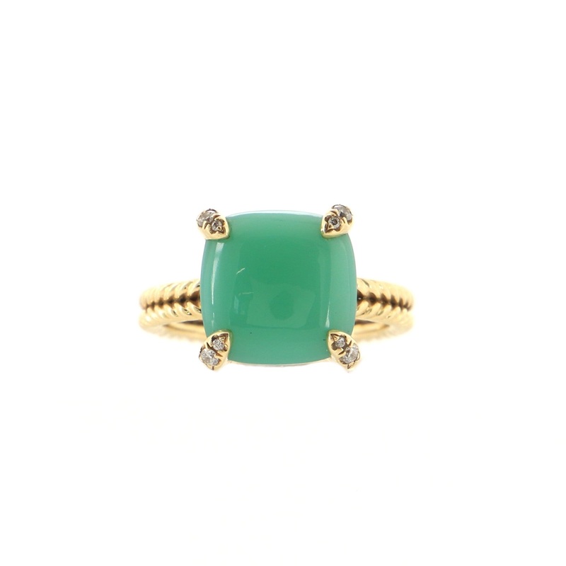 Chatelaine Ring 18K Yellow Gold with Chrysoprase and Diamonds 7mm