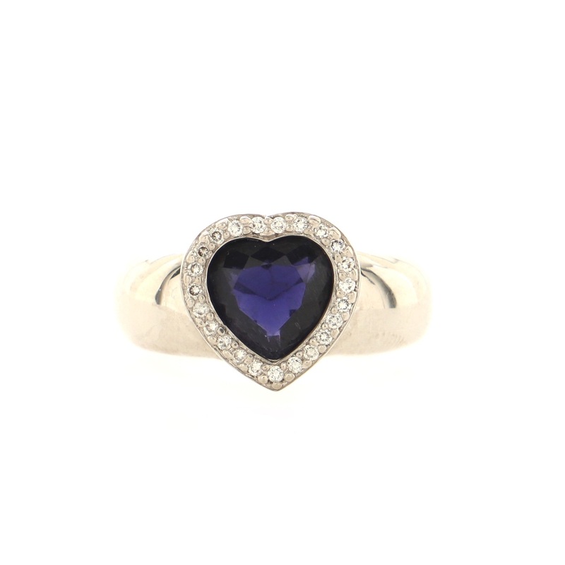 Doll Heart Ring 18K White Gold and Iolite with Diamonds