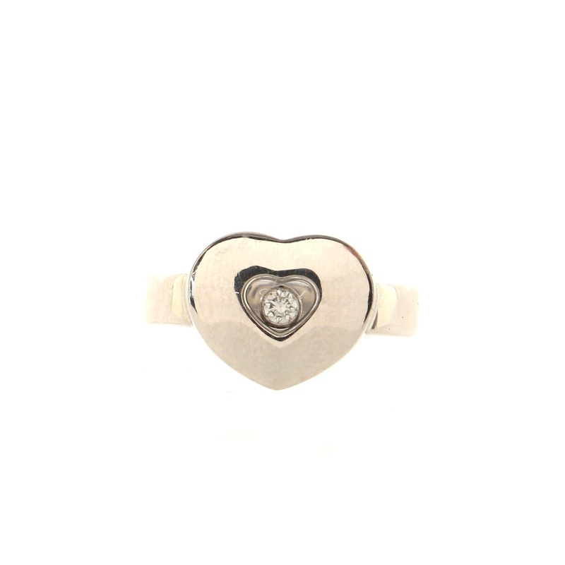 Happy Diamonds 1 Diamond Heart Ring 18K White Gold with Floating Diamond