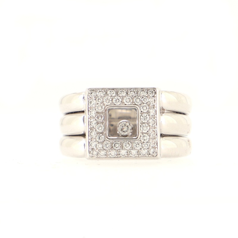 Happy Diamonds Square Ring 18K White Gold with Floating Diamonds
