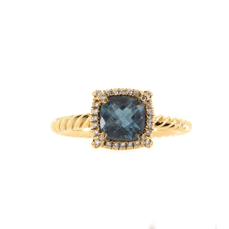 Petite Chatelaine Bezel Ring 18K Yellow Gold with Topaz and Diamonds