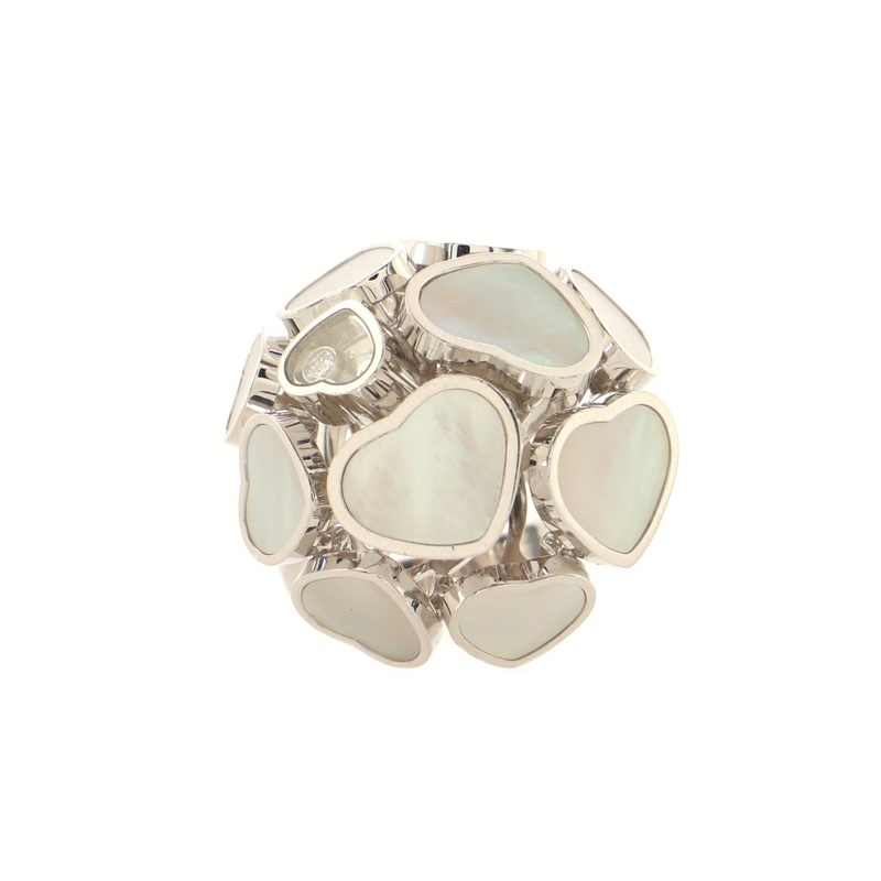 Happy Hearts Cocktail Ring 18K White Gold with Mother of Pearl and Diamond