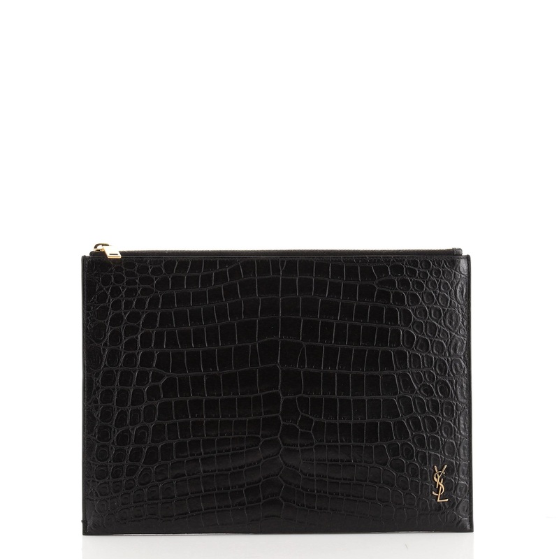Zip Pouch Crocodile Embossed Leather Medium S744816594266