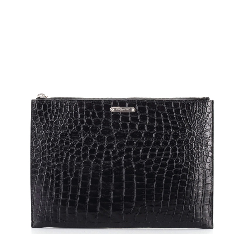 Zip Pouch Crocodile Embossed Leather Medium S744816594958