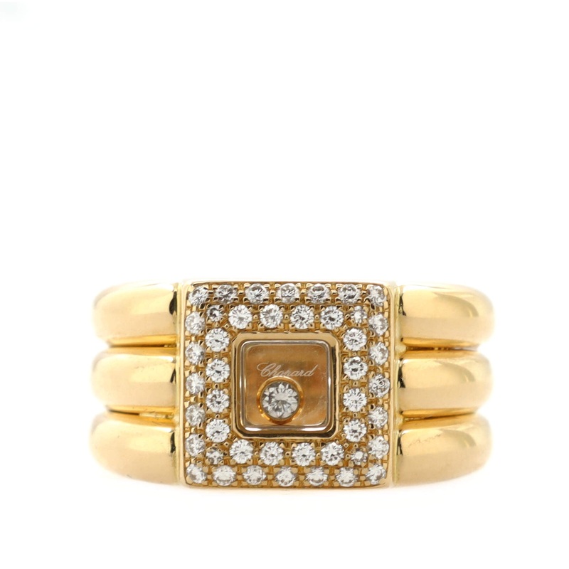 Happy Diamonds Square Ring 18K Yellow Gold with Floating Diamonds