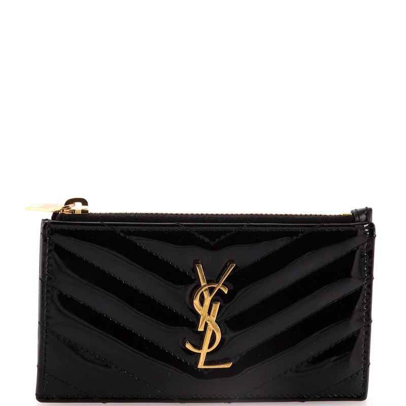 Monogram Fragments Zip Card Holder Matelasse Chevron Patent