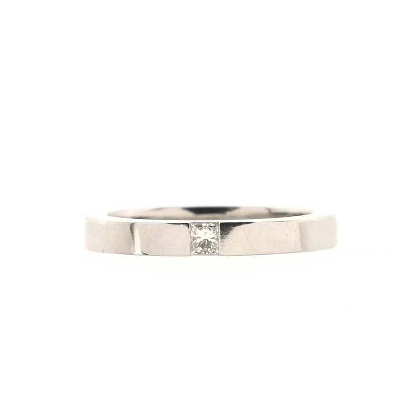 One Diamond Wedding Band Ring Platinum with Princess Cut Diamond
