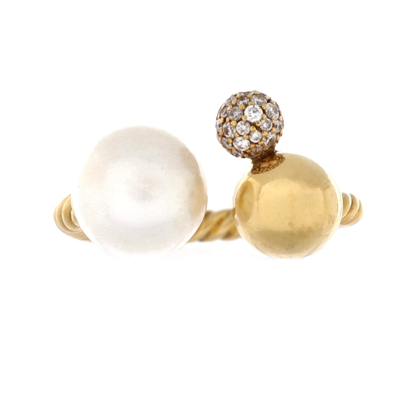 Solari Cluster Ring 18K Yellow Gold with Pearl and Diamonds