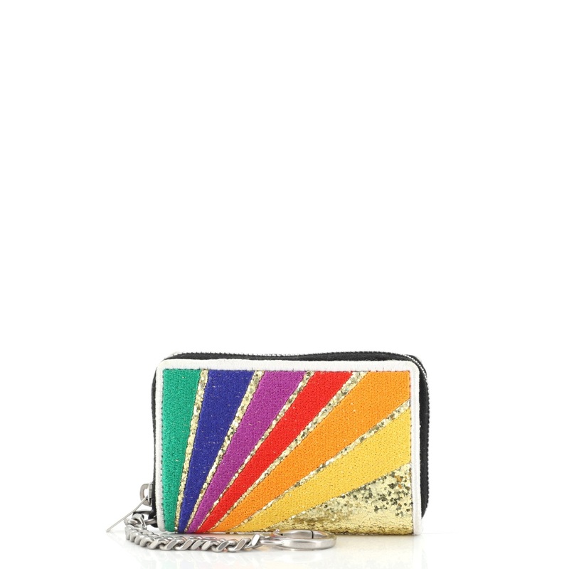Rainbow Key Ring Coin Pouch Embroidered Calfskin S744816582835